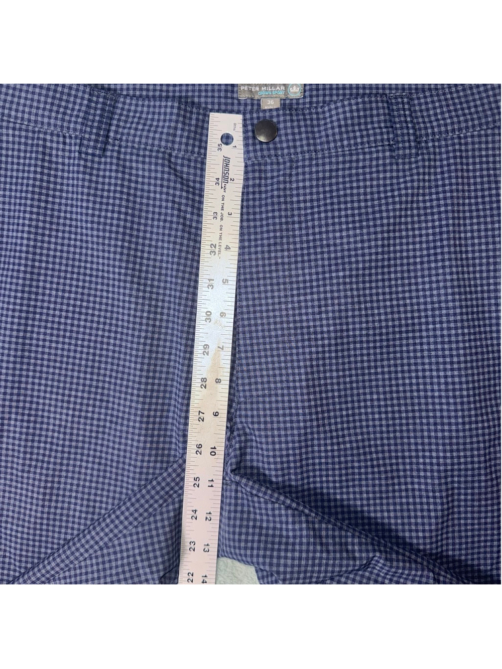 Peter Millar Crown Sports Performance Shorts Waist 36 Blue Navy Gingham - Picture 10 of 12